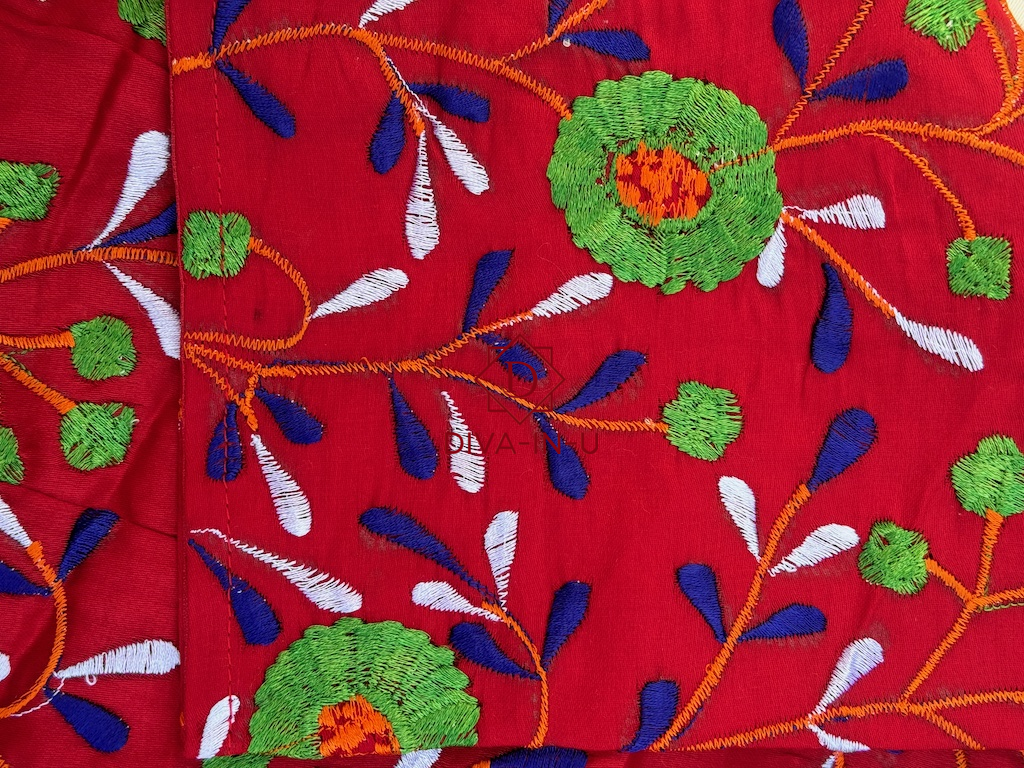 Red floral embroidery blouse