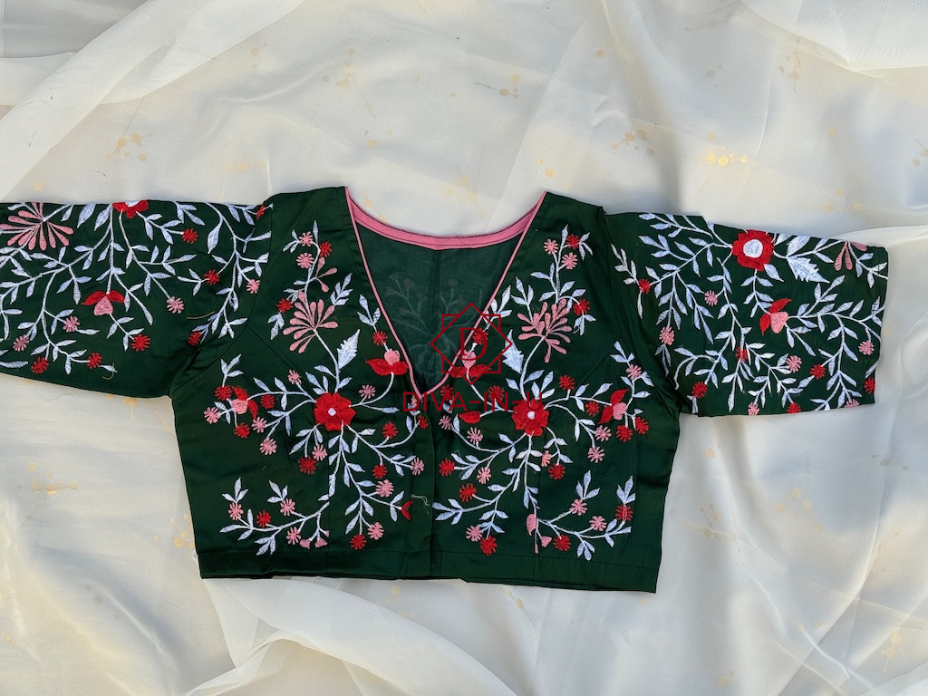 Myrtle Green floral embroidery blouse