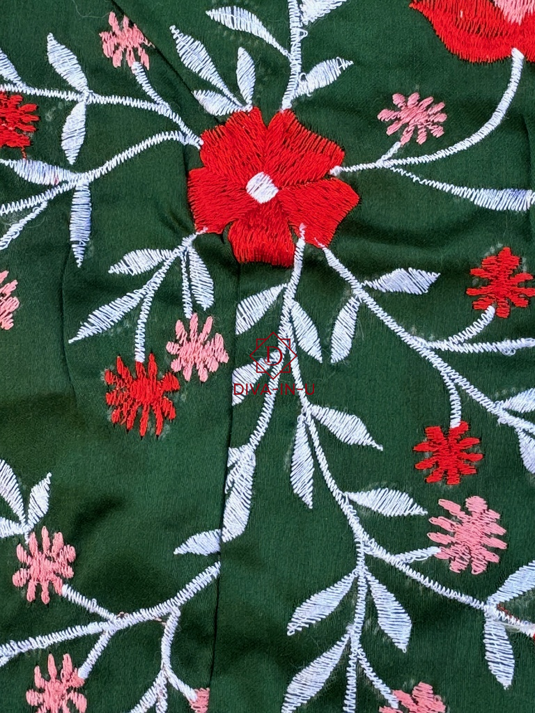 Myrtle Green floral embroidery blouse