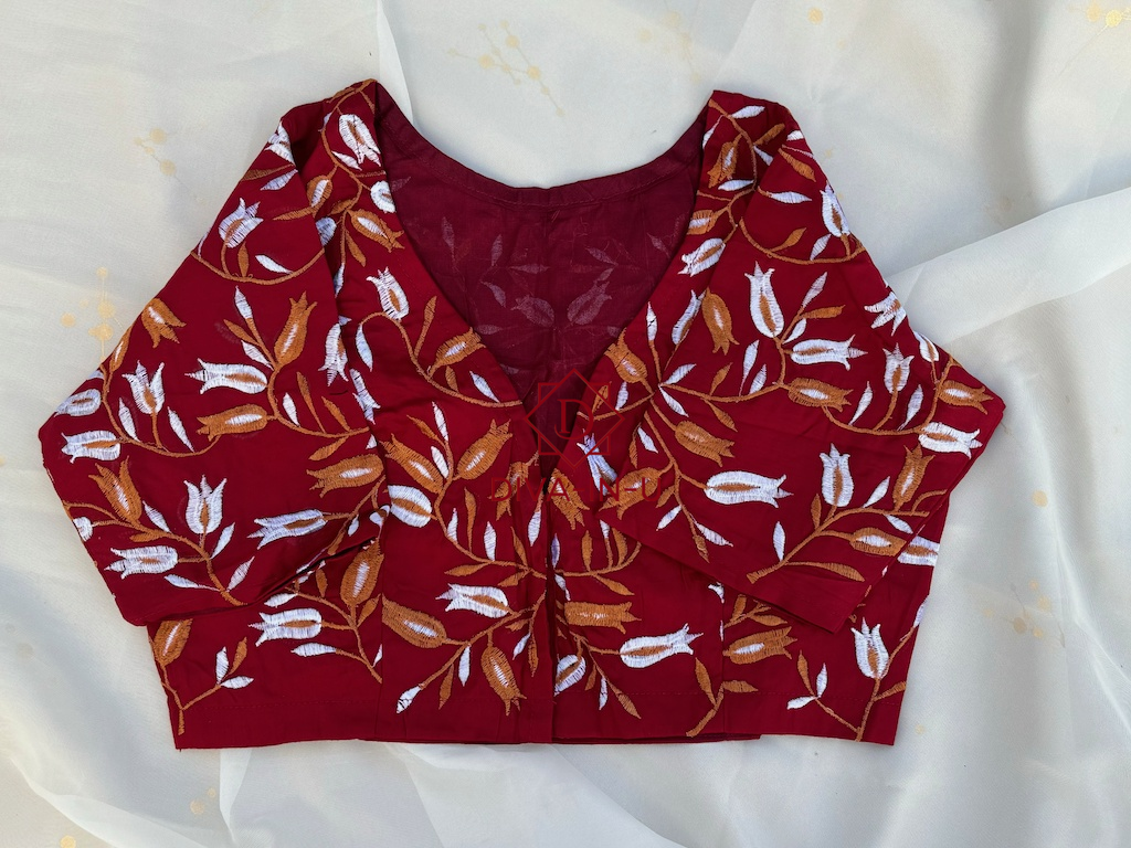 Maroon floral embroidery blouse