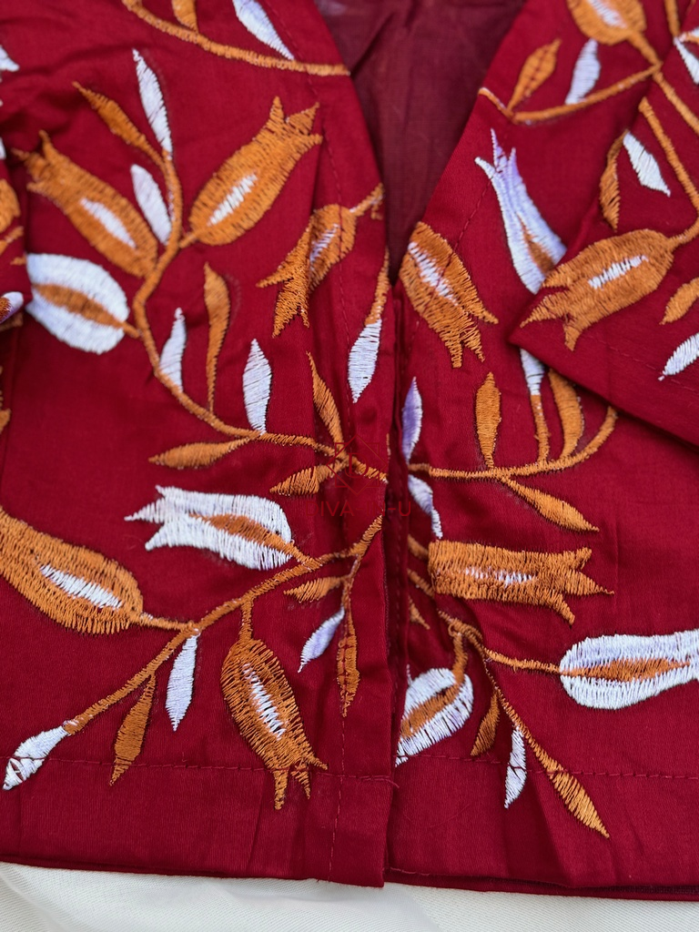 Maroon floral embroidery blouse