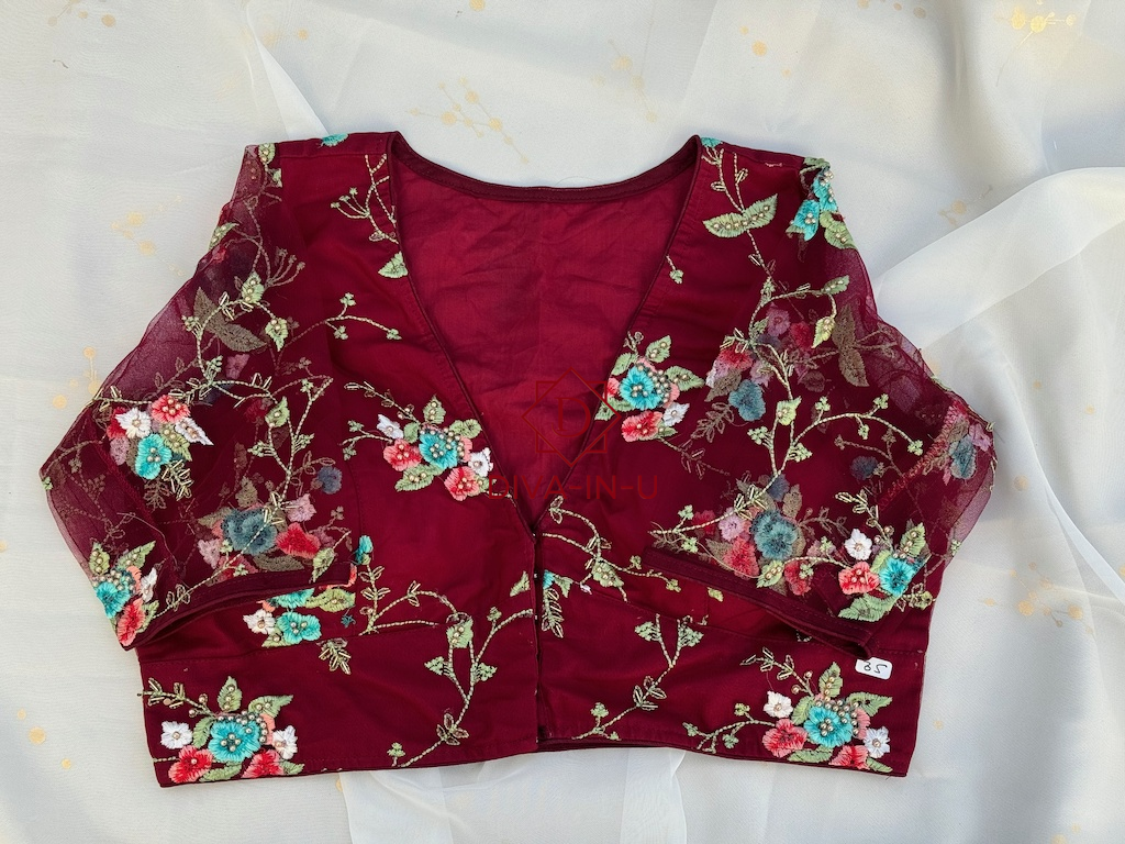 Maroon blouse with Floral Embroidery