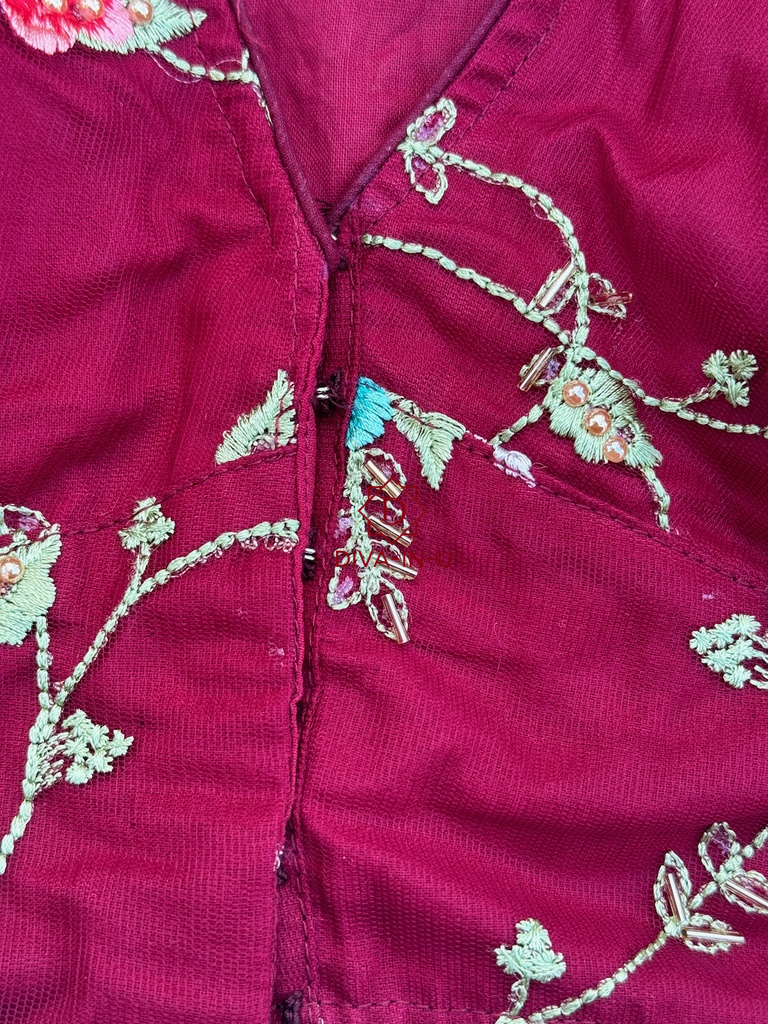 Maroon blouse with Floral Embroidery
