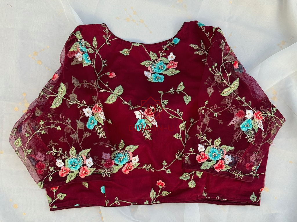 Maroon blouse with Floral Embroidery