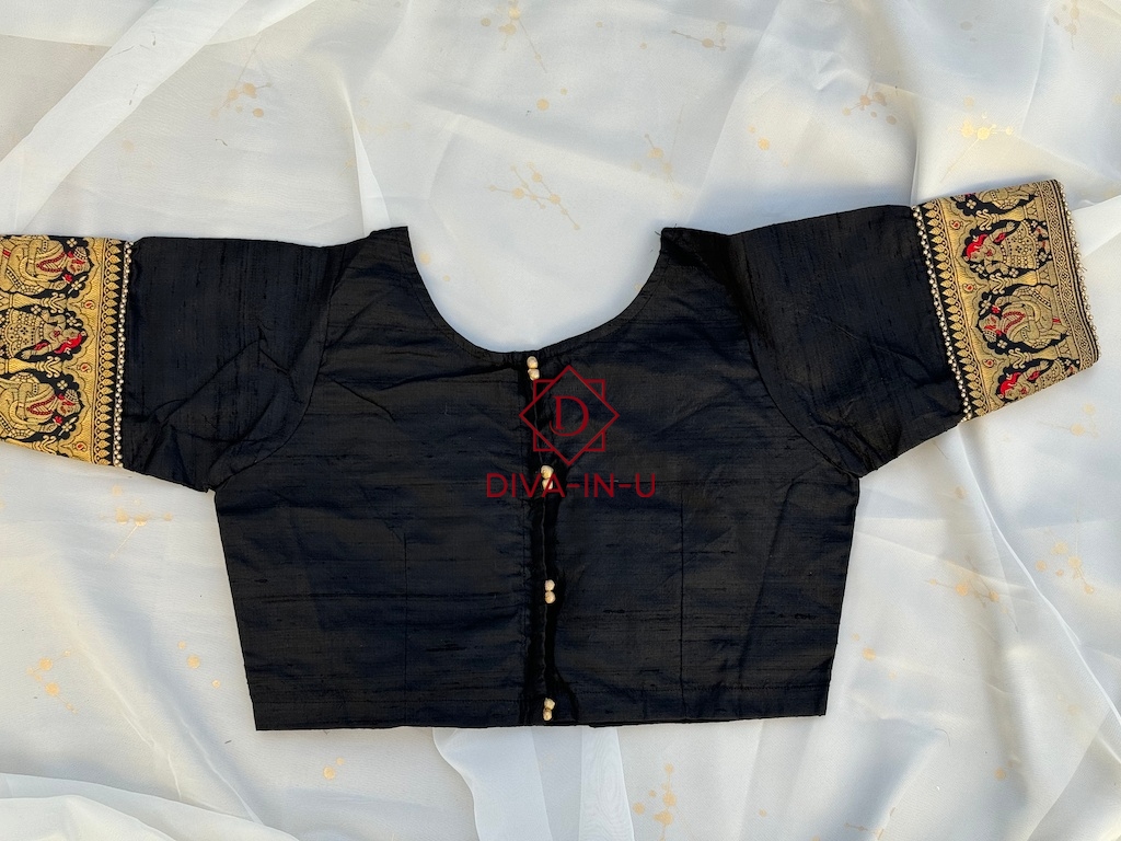 Black Blouse with Banarasi Pink Border