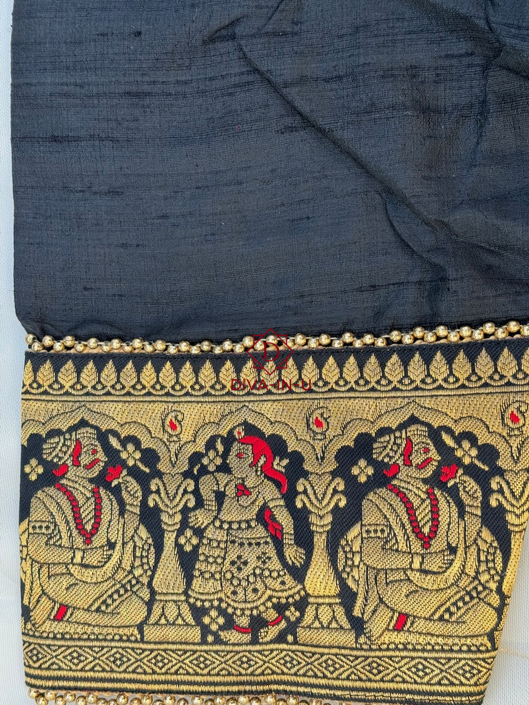 Black Blouse with Banarasi Pink Border
