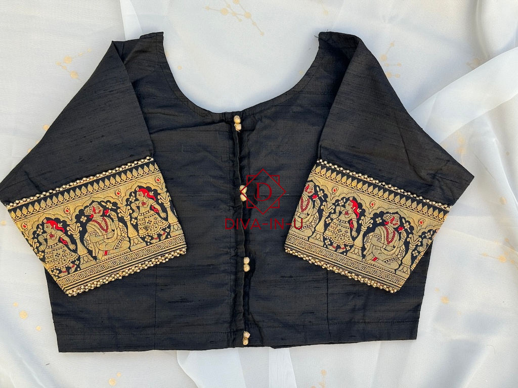 Black Blouse with Banarasi Pink Border