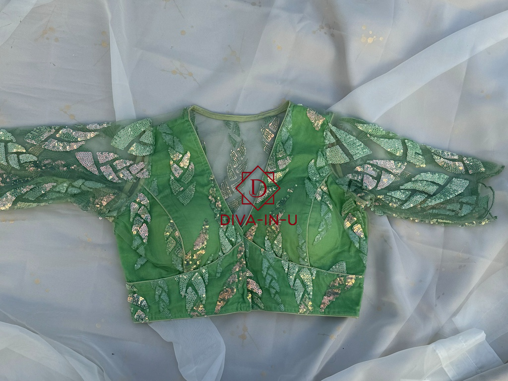 Radiant Glow: The Fluorescent Green Shimmer Blouse