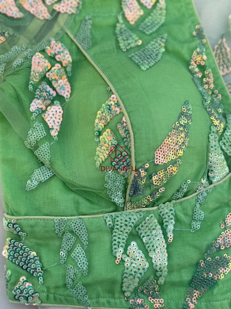Radiant Glow: The Fluorescent Green Shimmer Blouse