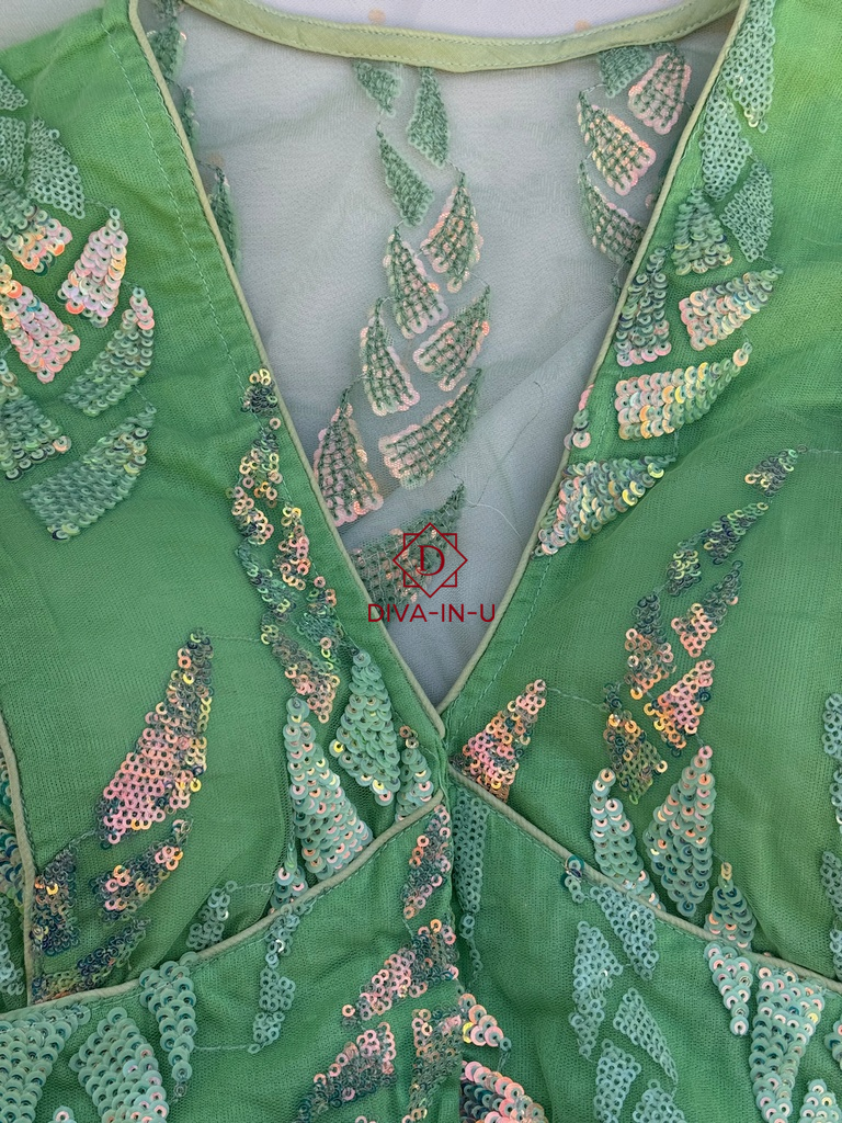 Radiant Glow: The Fluorescent Green Shimmer Blouse