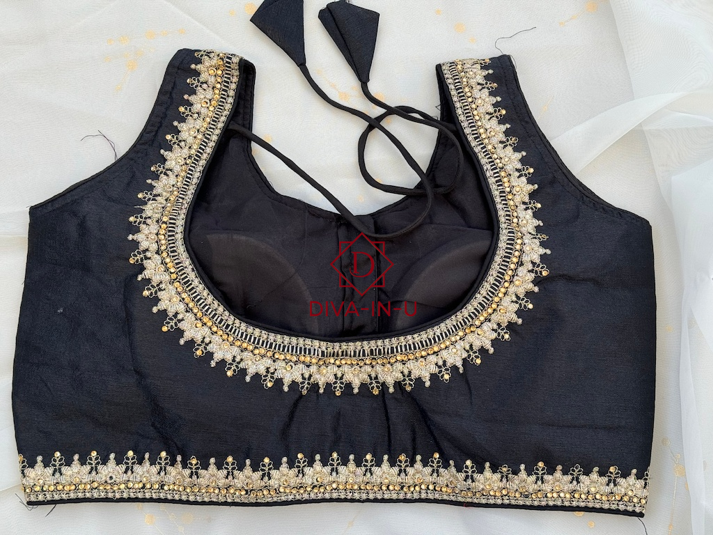 Forest Green Blouse with Gold Threadwork