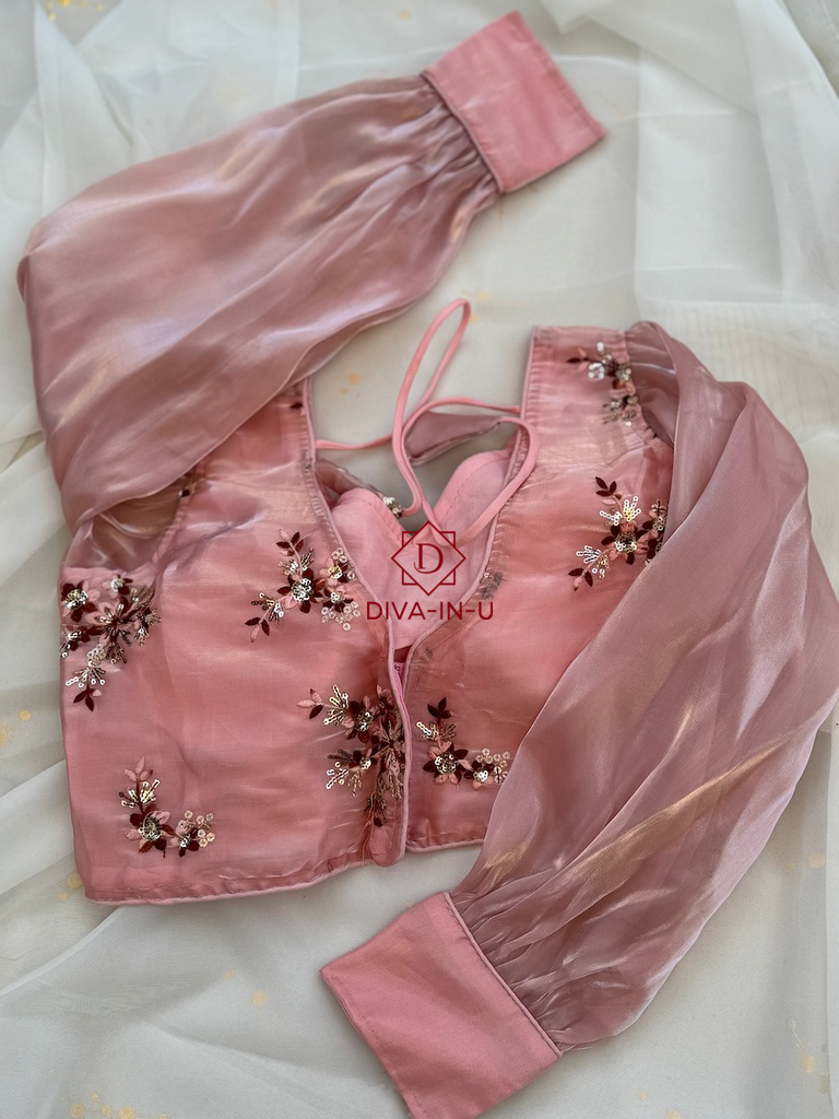 Jimmy Chu Designer Blouse with Puff Sleeves - Pink