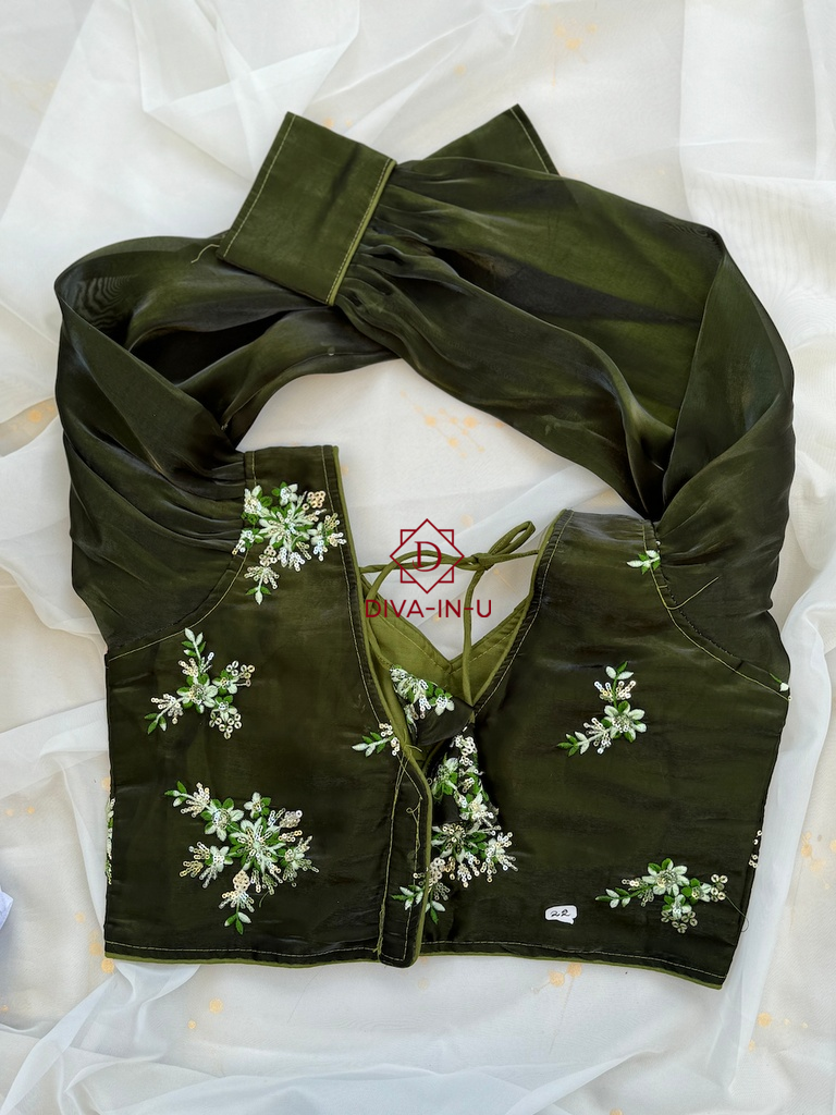 Jimmy Chu Designer Blouse with Puff Sleeves - Green