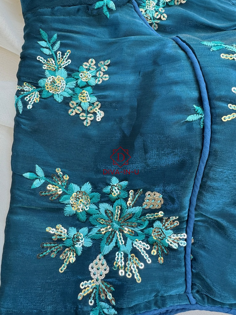 Jimmy Chu Designer Blouse with Puff Sleeves - Blue