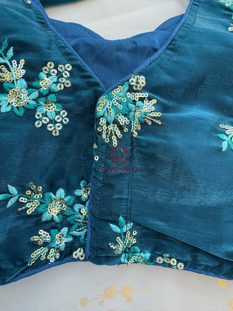 Jimmy Chu Designer Blouse with Puff Sleeves - Blue