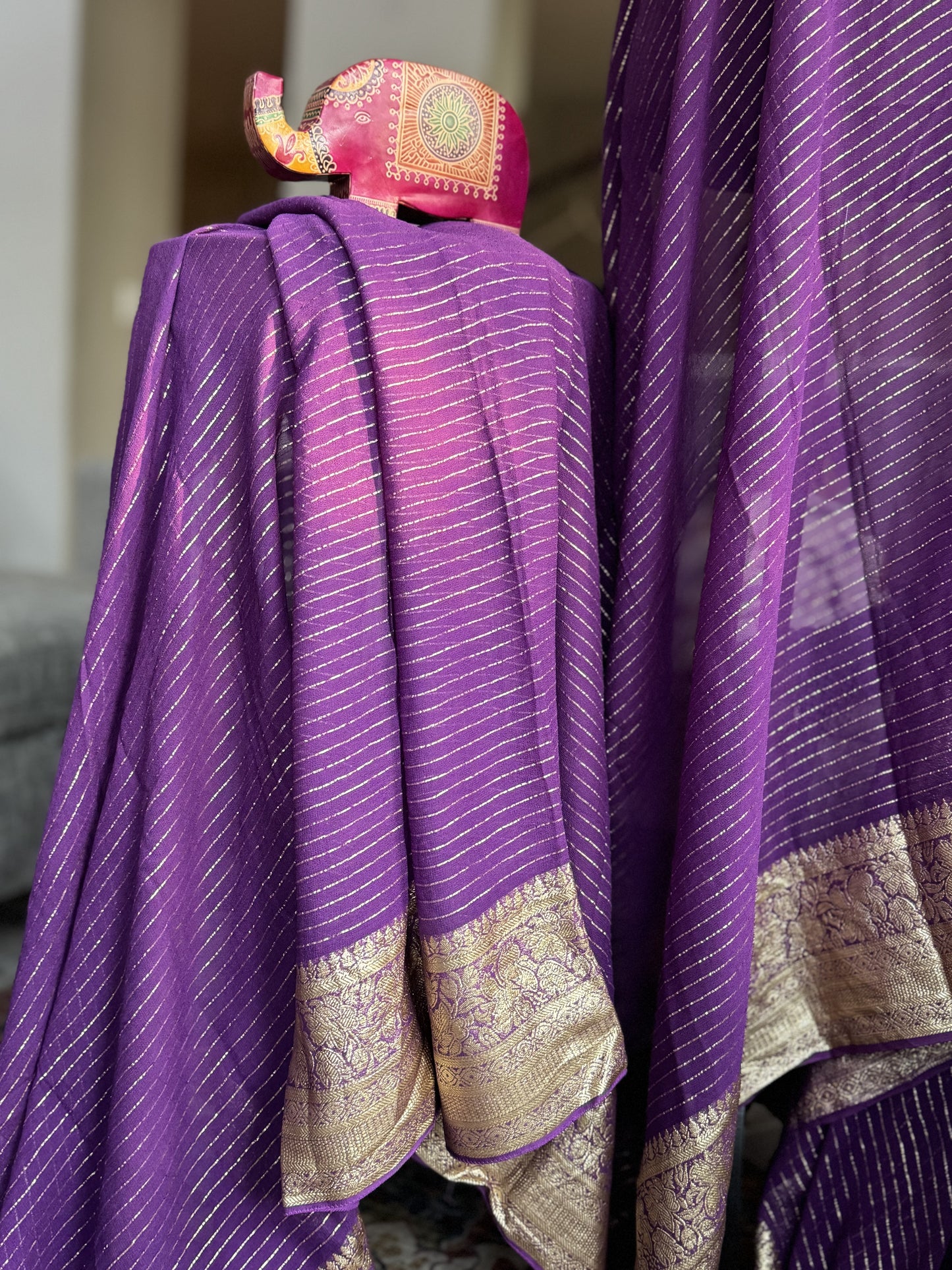 Viscose Saree in Purple and Green