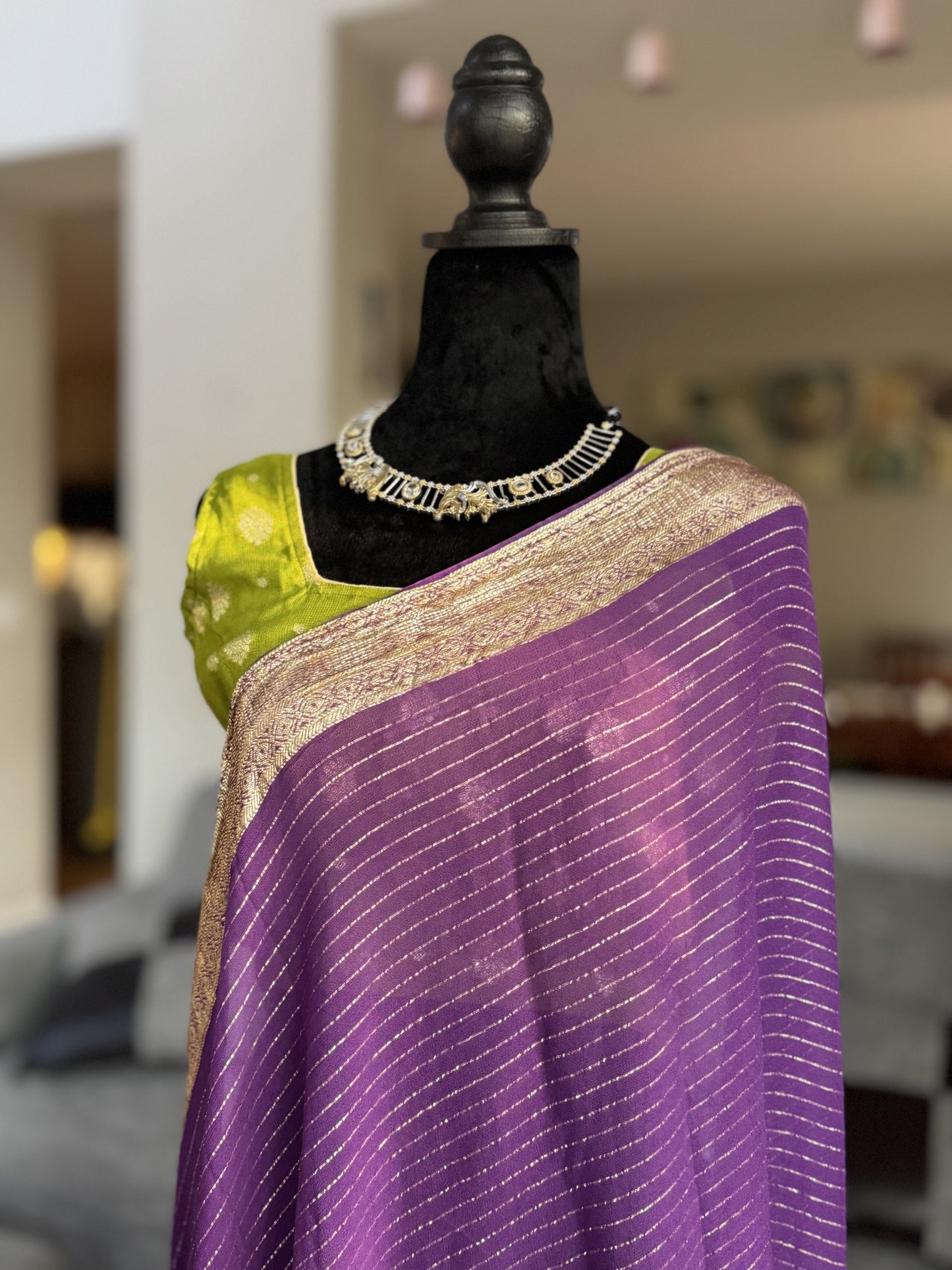 Viscose Saree in Purple and Green