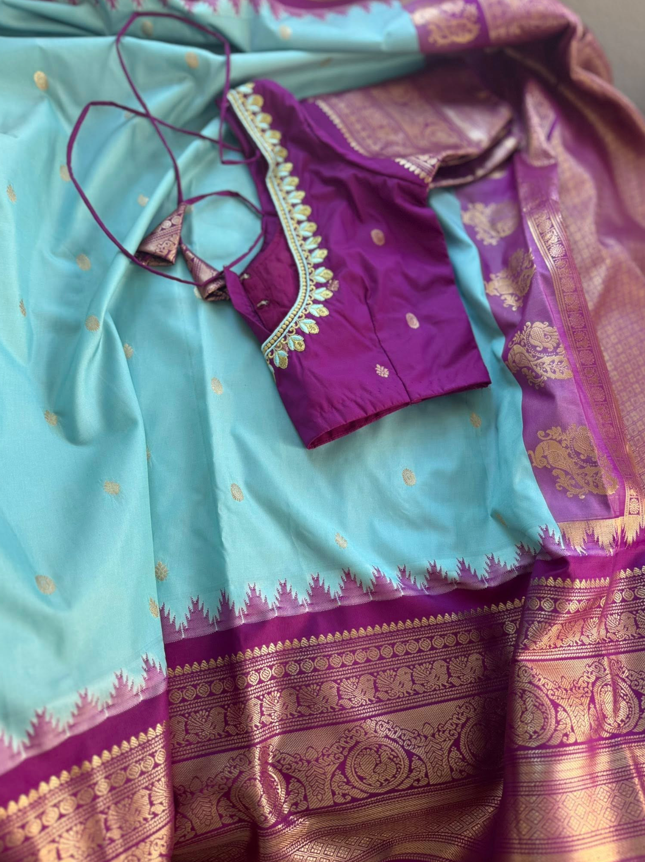 Semi Gadwal Saree in Blue