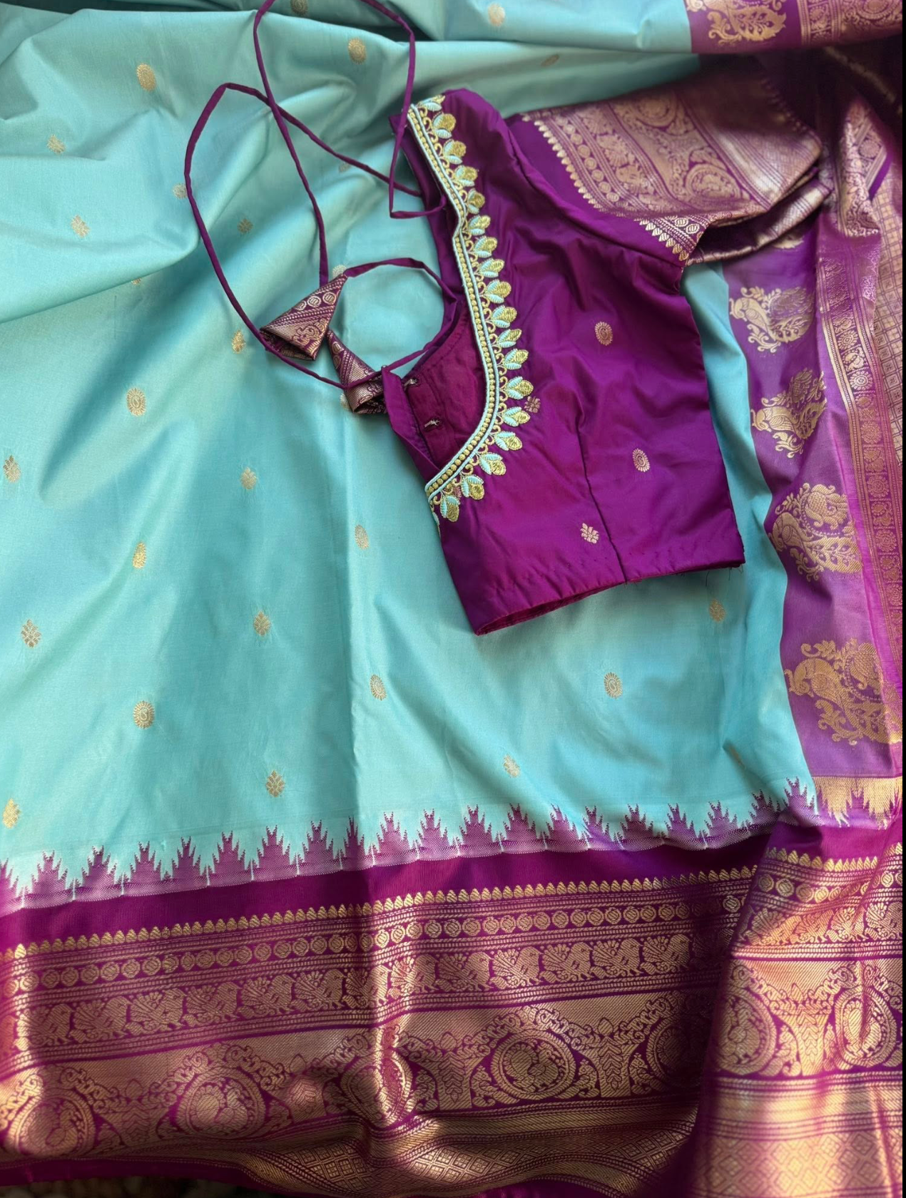 Semi Gadwal Saree in Blue