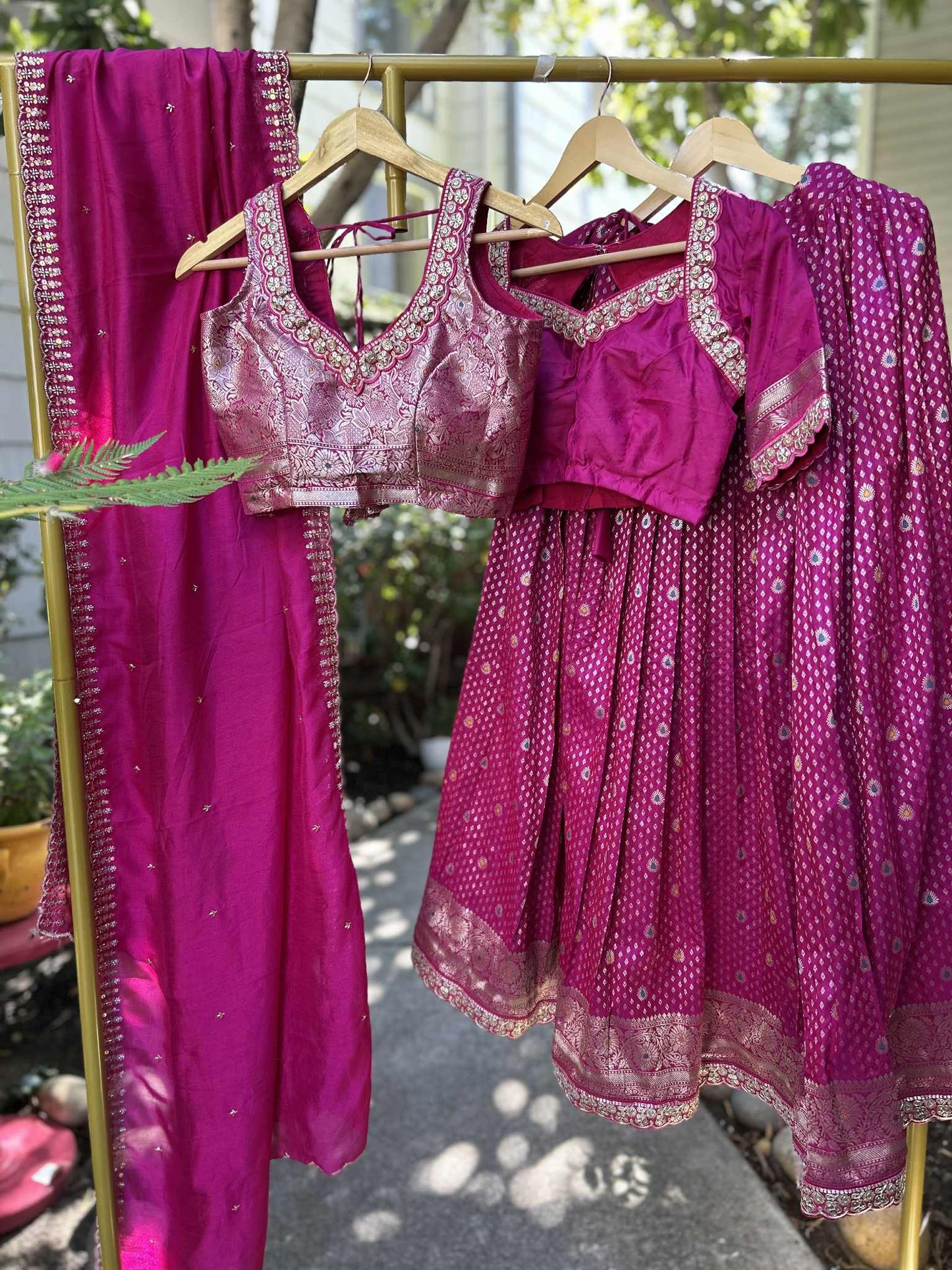 Magenta Banarasi Lehanga with designer Blouse