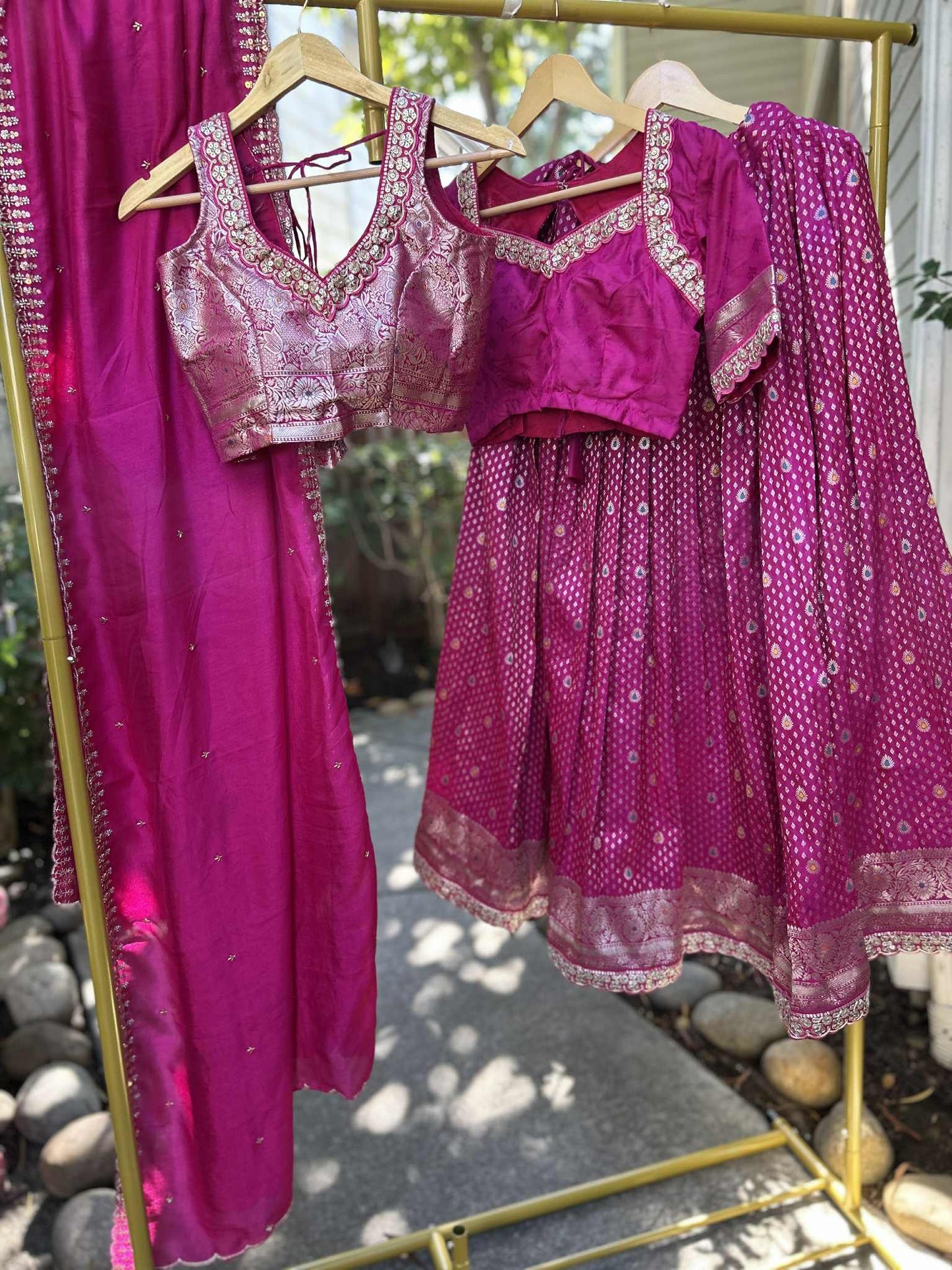 Magenta Banarasi Lehanga with designer Blouse