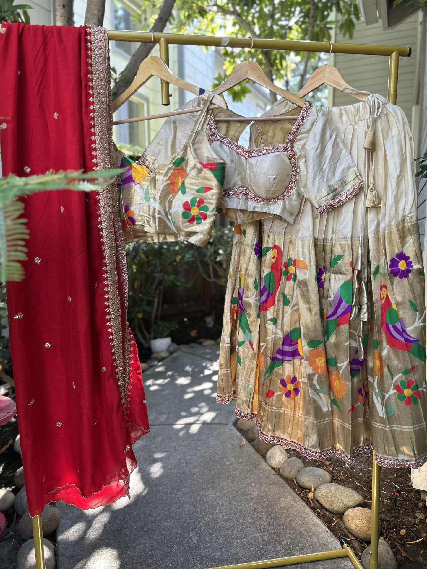 Offwhite Paitani Lehanga with stitched Designer Blouses and Dupatta