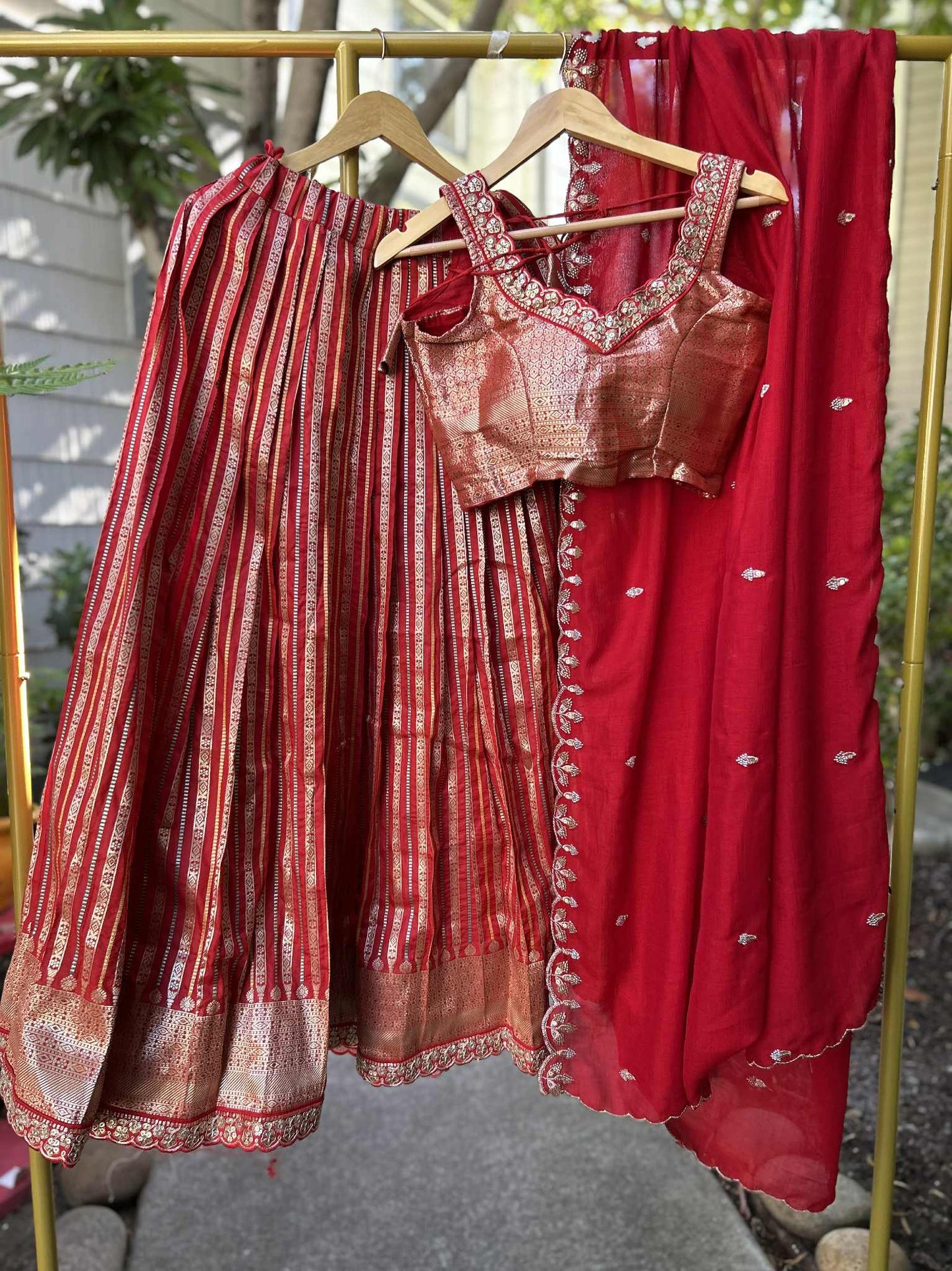 Brickred Designer Lehnaga with fully stitched Blouses