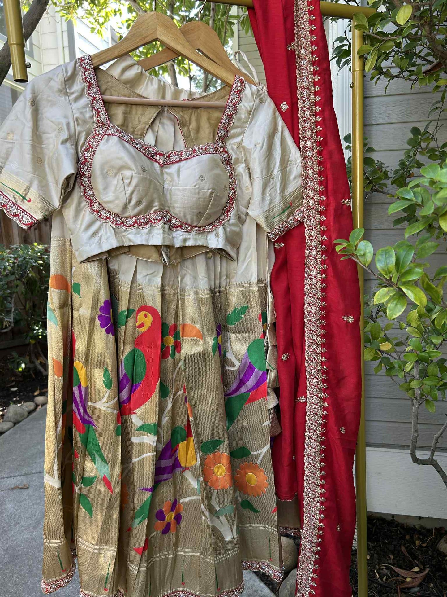 Offwhite Paitani Lehanga with stitched Designer Blouses and Dupatta