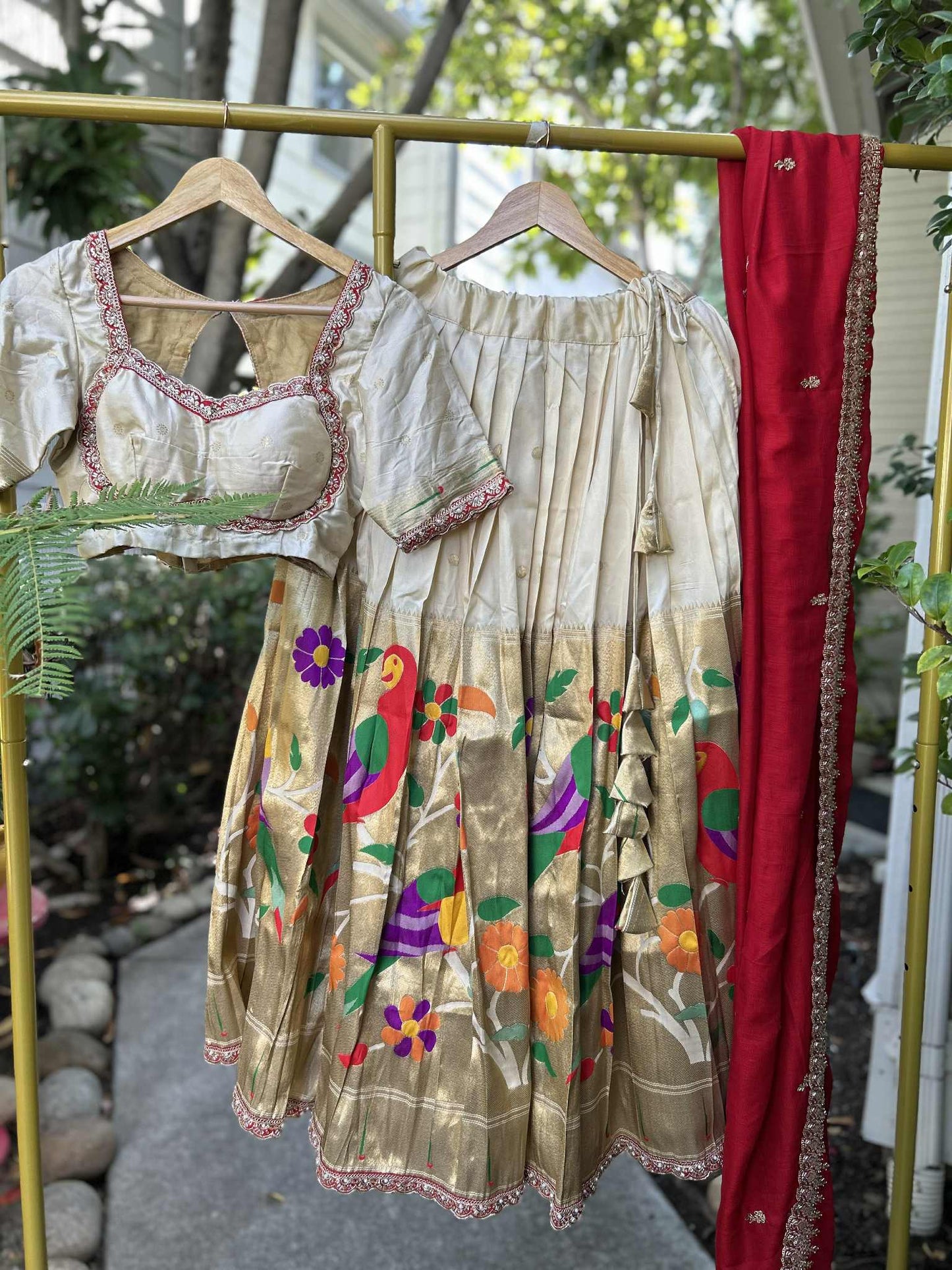 Offwhite Paitani Lehanga with stitched Designer Blouses and Dupatta