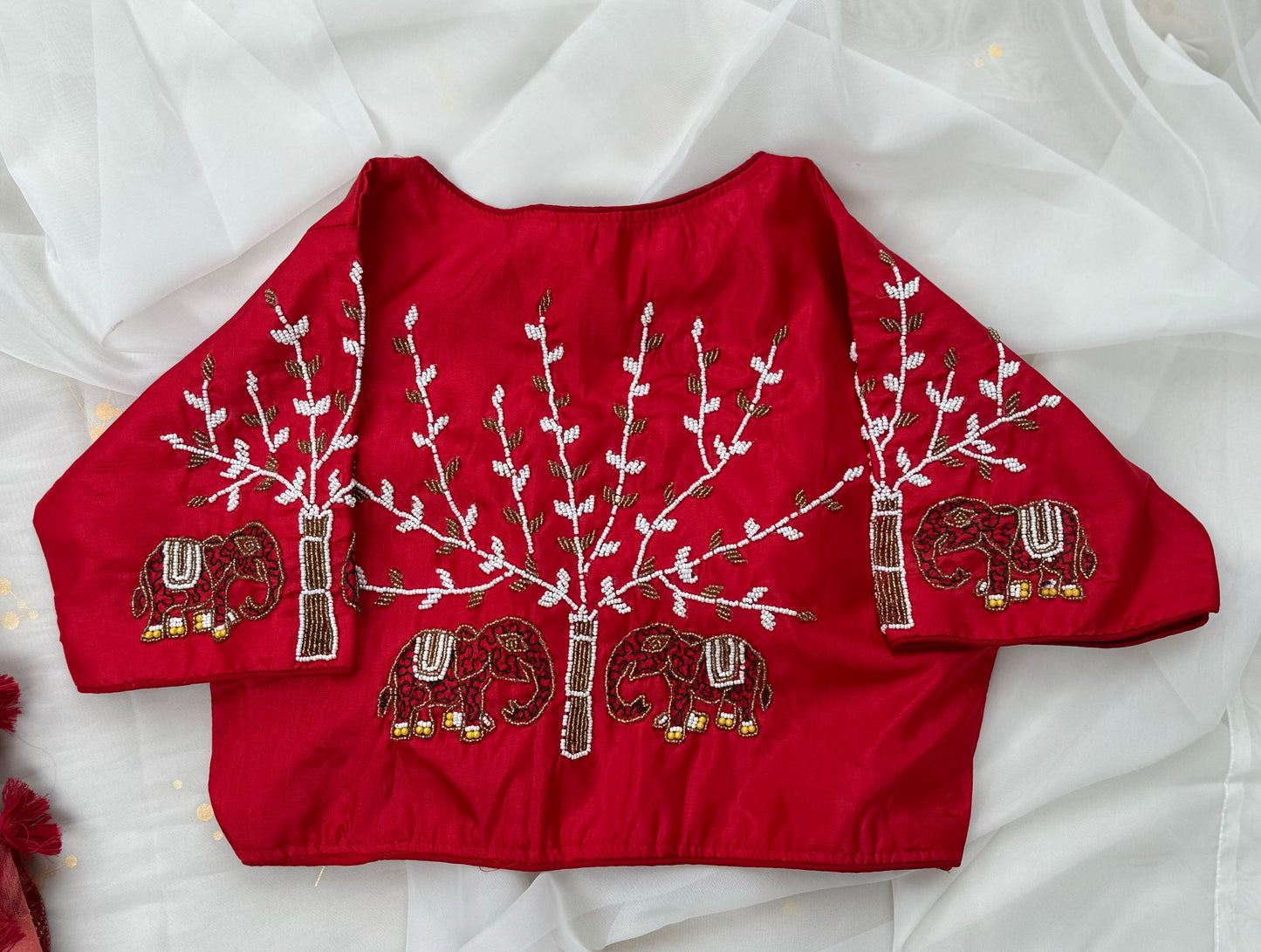 Wine blouse with beaded elephants