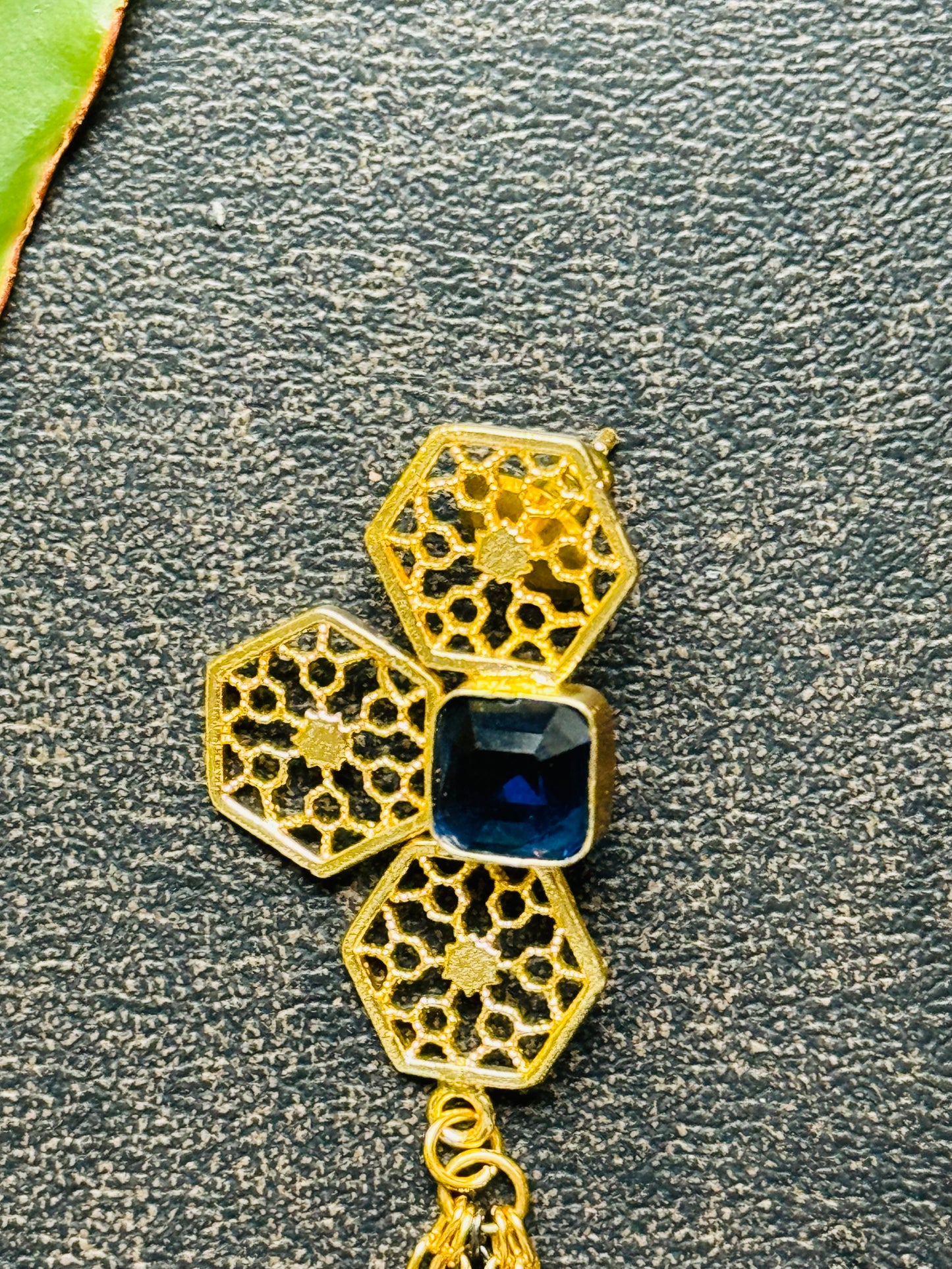 Floral Danglers with Navy Cooor Stone