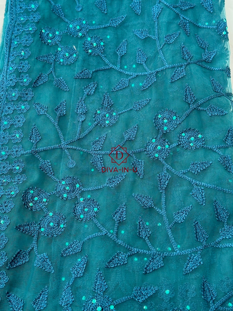 Peacock Blue Net Saree
