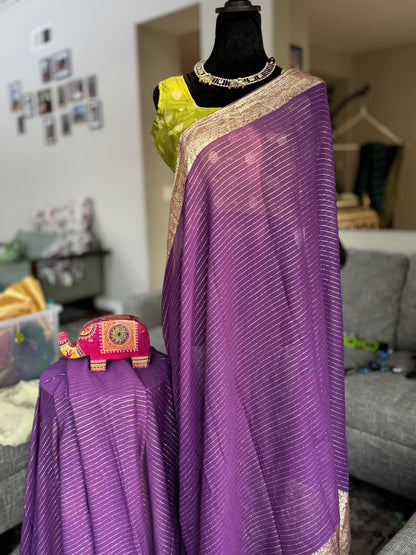 Viscose Saree in Purple and Green