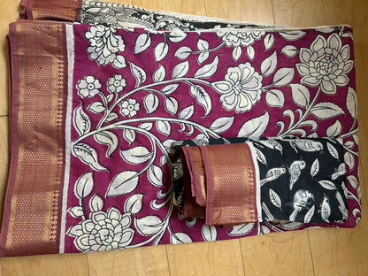 Floral Kalamkari Printed Saree