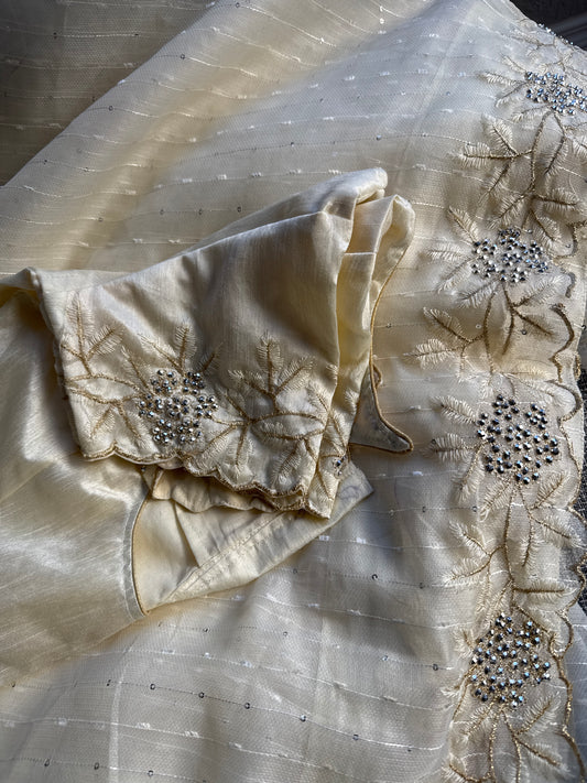 Cream  Party wear saree with Stone Work