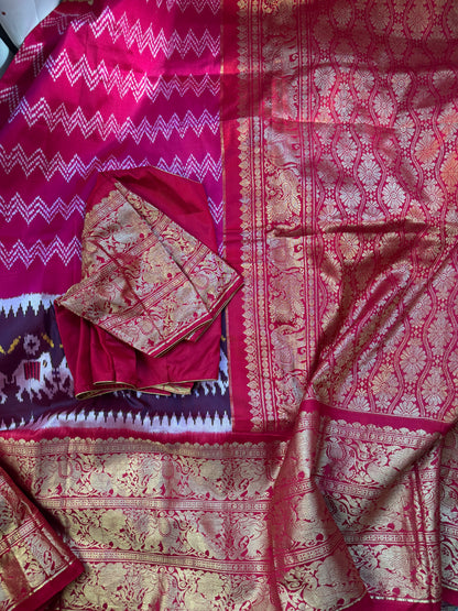 Pink ikkath Patola with Red Kanchi Border.