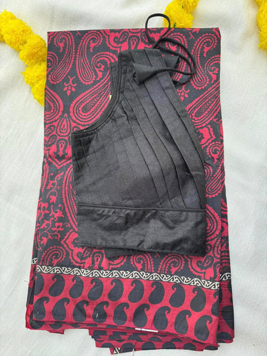 Marroon Saree with Black Digital Print