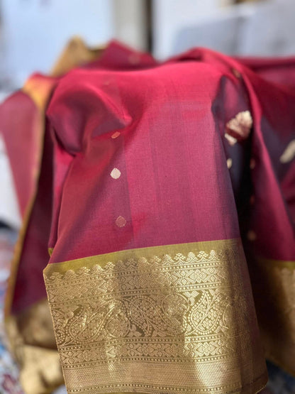Maroon Kanchipuram Saree with stitched blouse