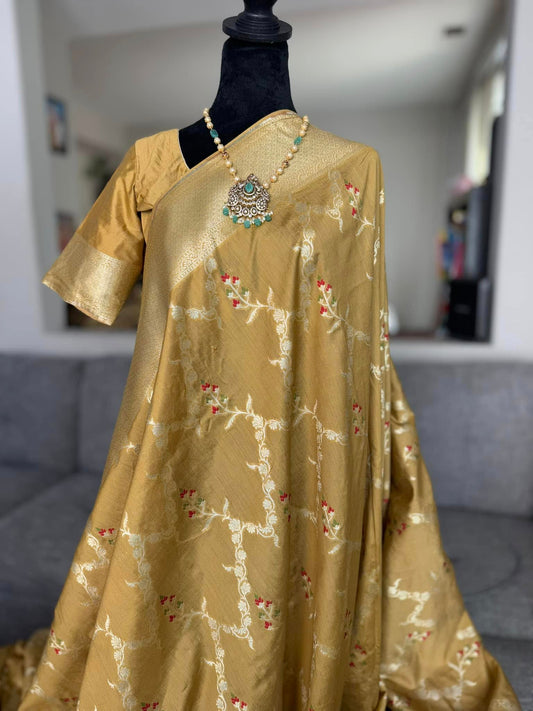 Moonga Silk Saree in Gold Tone