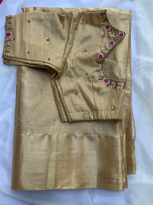 Mangalagiri Tissue Saree in Antique Gold