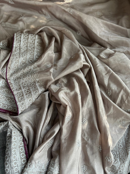 Flowy Party Wear Saree in Plum Wine shade