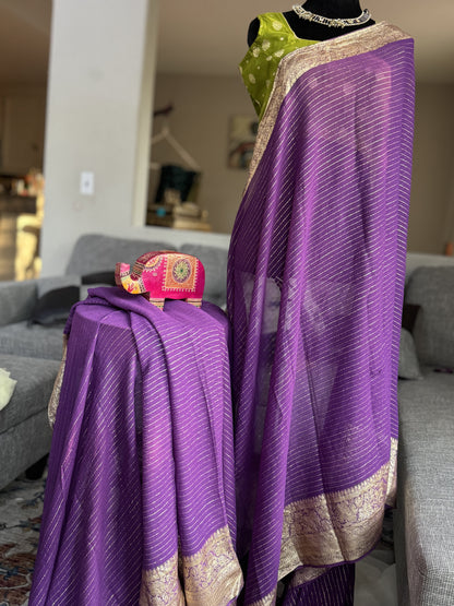 Viscose Saree in Purple and Green