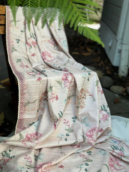 Flowy Lenin Tusser Saree in Pastel Pink