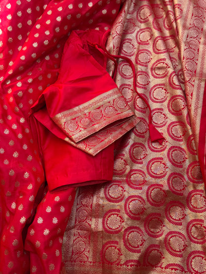 Red Banarasi Saree woth stitched blouse (Pre-stitched Saree)