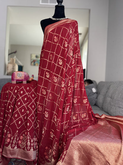 Pure Georgette Saree in Red