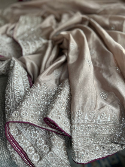 Flowy Party Wear Saree in Plum Wine shade