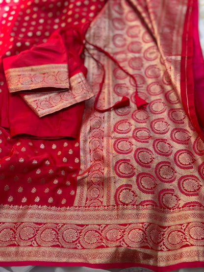 Red Banarasi Saree woth stitched blouse (Pre-stitched Saree)