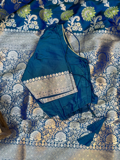 Peacock Blue Banarasi Saree