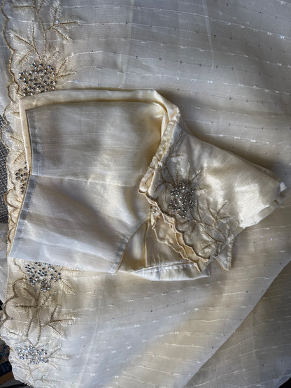 Cream  Party wear saree with Stone Work