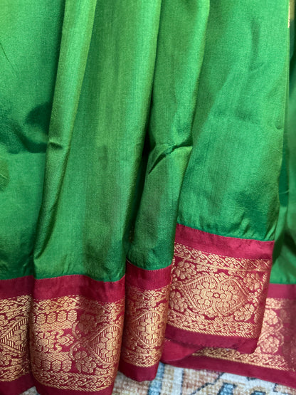 Soft Gadwal Saree in Green with stitched blouse.